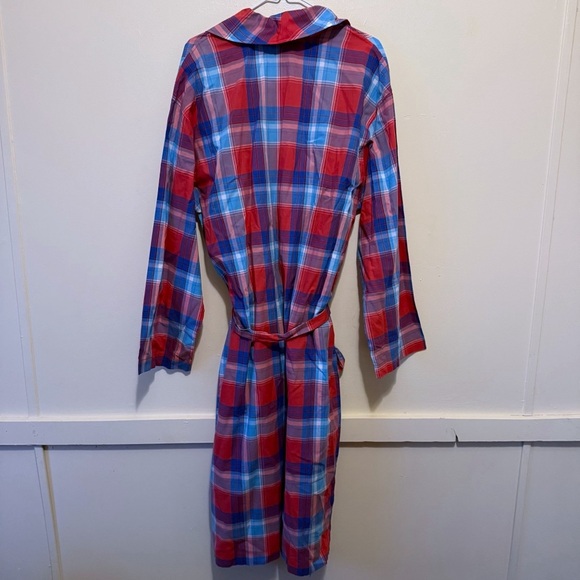 POLO RALPH LAUREN Men's 100% Cotton Woven Plaid Robe Red Multi S/M Small Medium - Picture 5 of 8